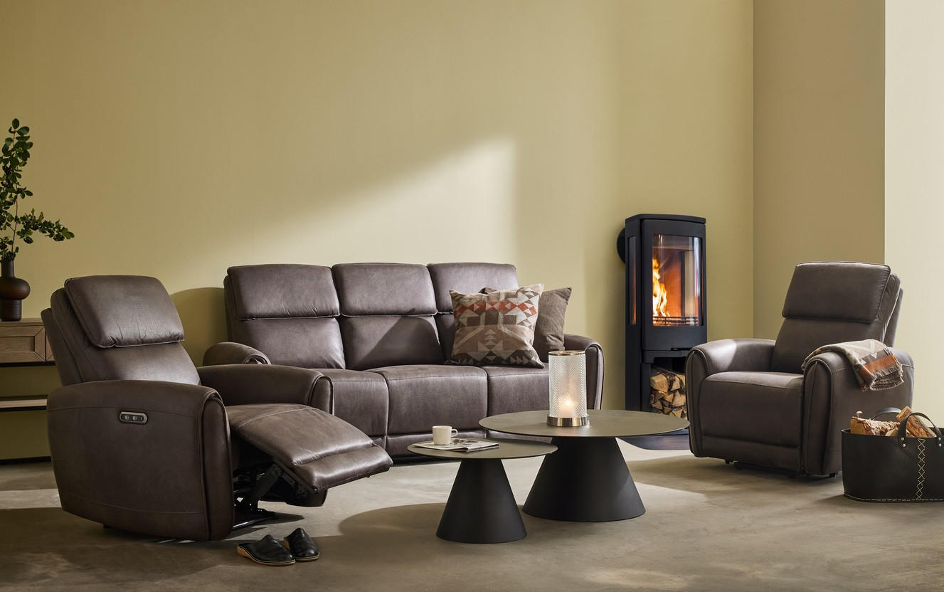RECLINERSOFFA i läderimitation brun  - brun/ljusgrå, Klassisk, metall/trä (210/102/99cm) - Best Price