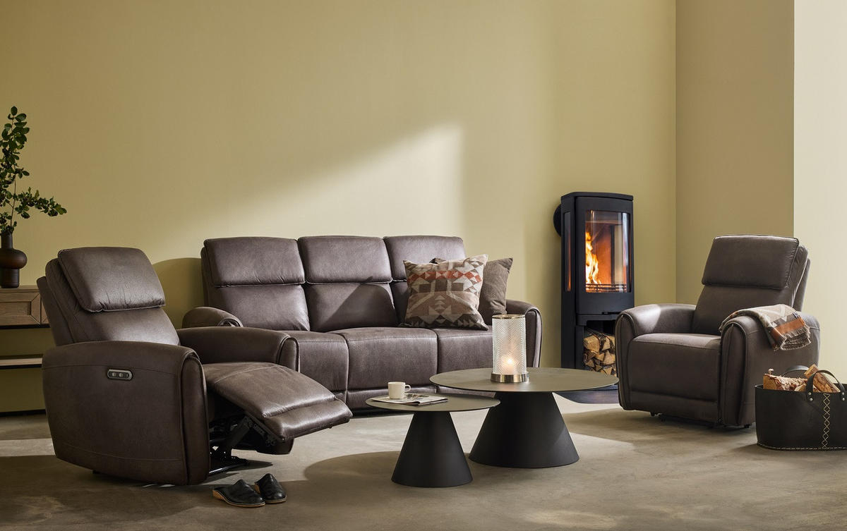 RECLINERSOFFA i läderimitation brun  - brun/ljusgrå, Klassisk, metall/trä (210/102/99cm) - Best Price