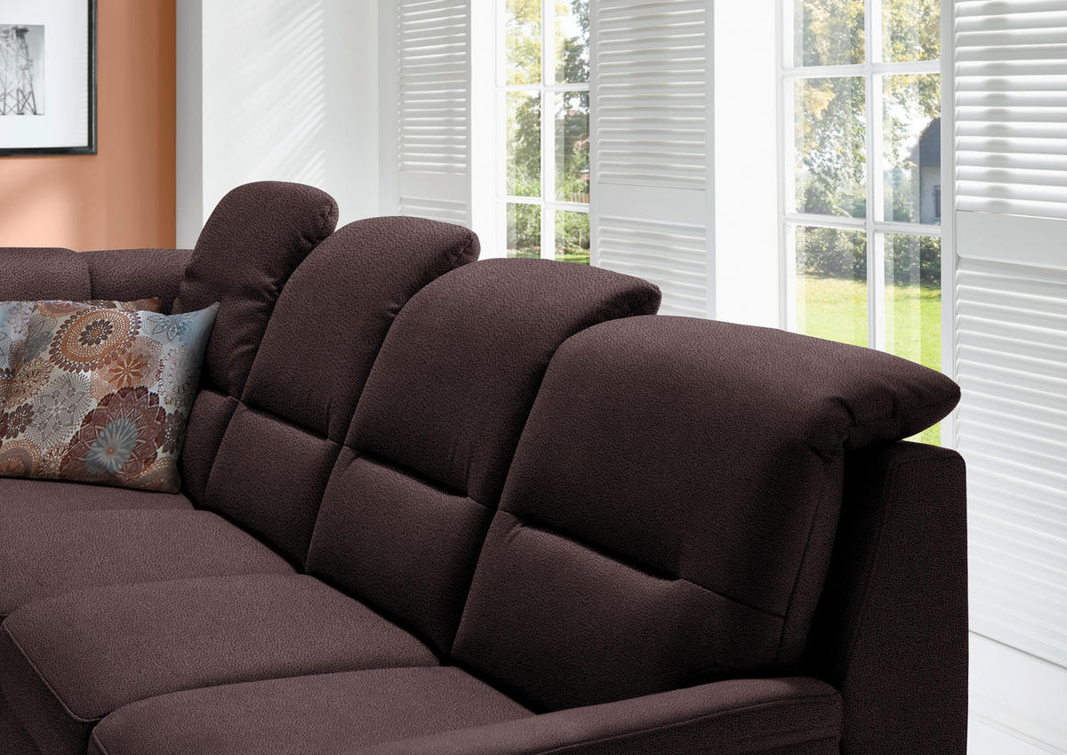 ECKSOFA in Mikrofaser Dunkelbraun  245/303 cm  - Dunkelbraun/Schwarz, KONVENTIONELL, Holz/Textil (245/303cm) - Beldomo Comfort