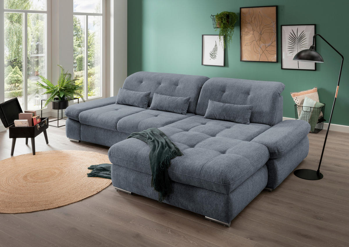ECKSOFA in Chenille Hellblau  - Chromfarben/Hellblau, Design, Textil/Metall (300/196cm) - Livetastic
