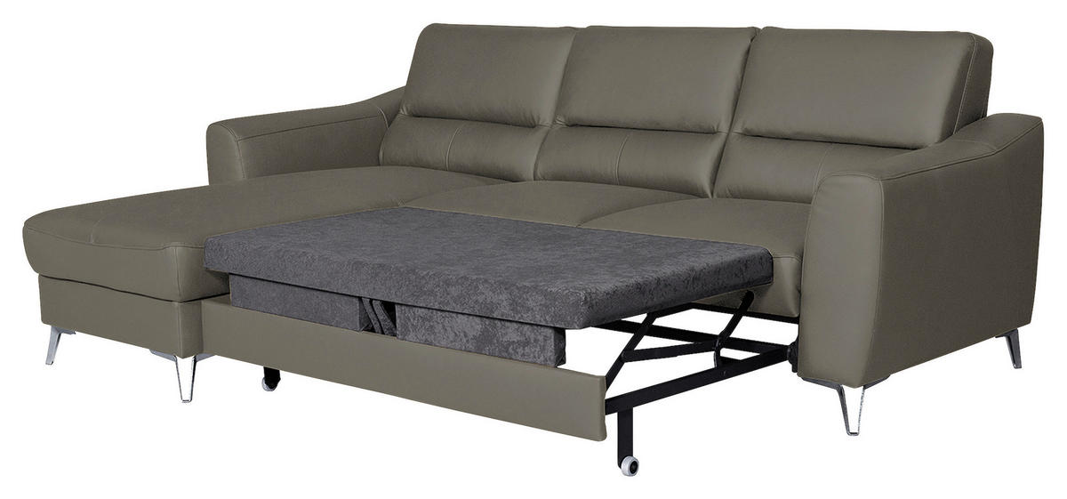 ECKSOFA Sahara Echtleder Lederlook  - Chromfarben/Sahara, Design, Leder/Textil (241/168cm) - Livetastic