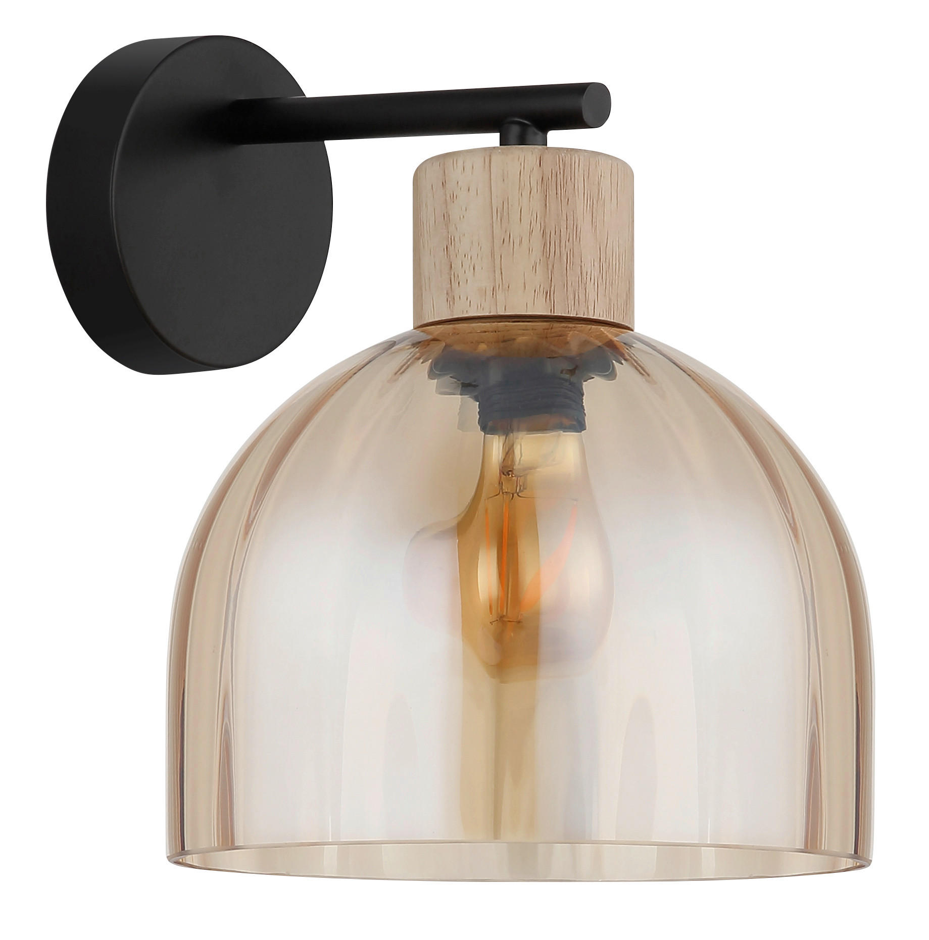 WANDLEUCHTE Swanson 20/23,5/24 cm  - Schwarz/Braun, Design, Glas/Holz (20/23,5/24cm) - Globo