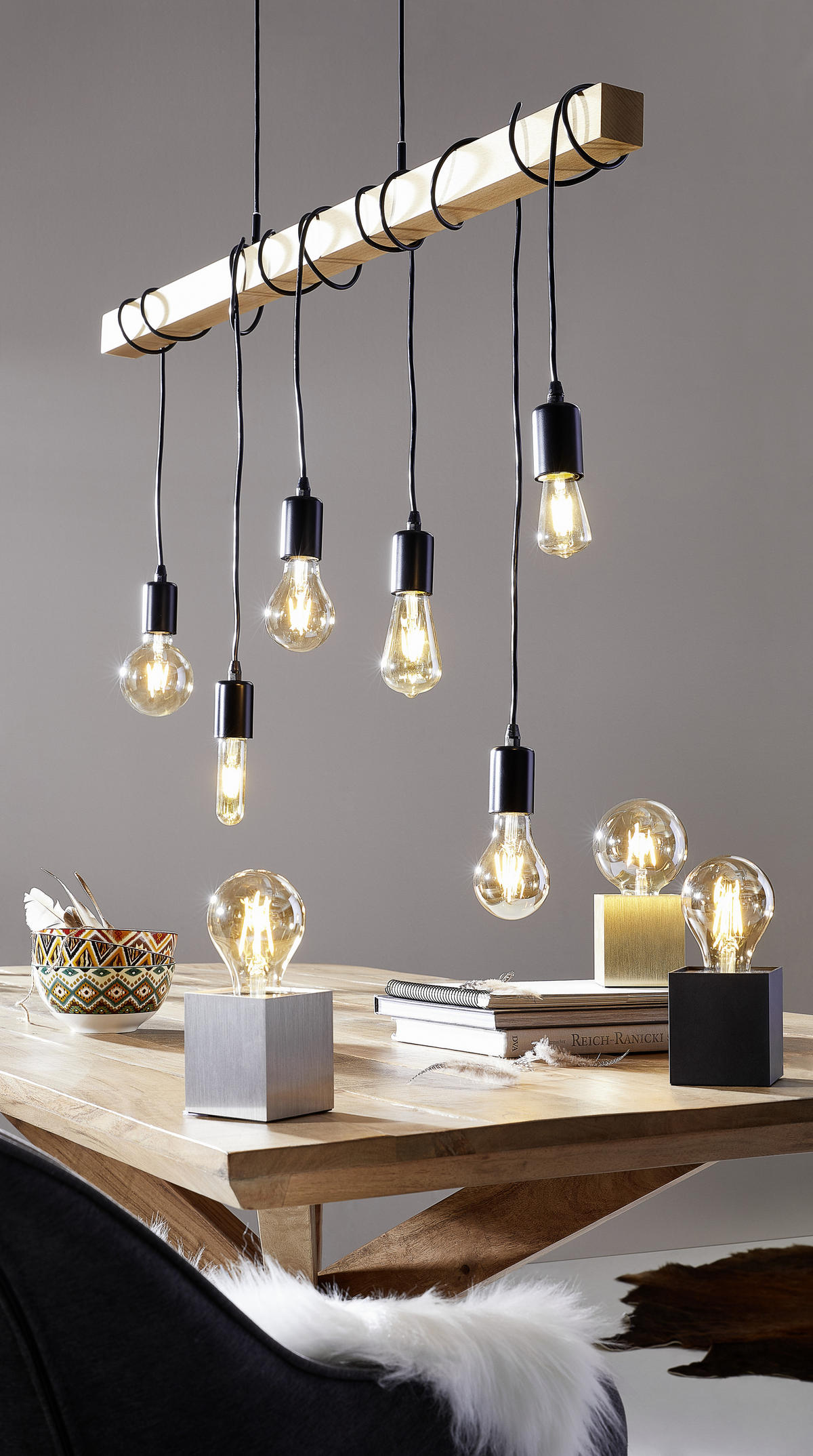HÄNGELEUCHTE   100 cm  - Schwarz/Braun, Lifestyle, Holz/Metall (100cm) - Marama