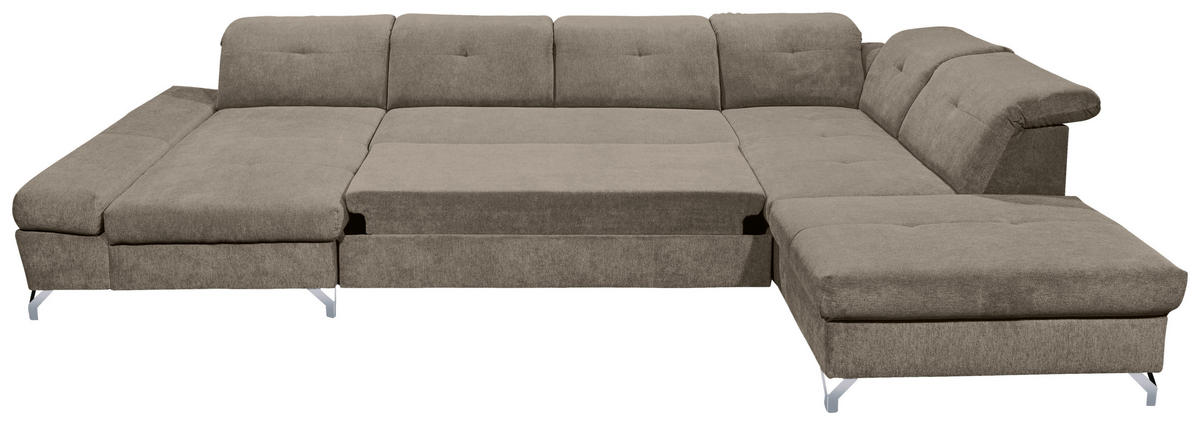 WOHNLANDSCHAFT in Mikrovelours Graubraun  - Graubraun/Silberfarben, Modern, Textil/Metall (168/350/245cm) - MID.YOU
