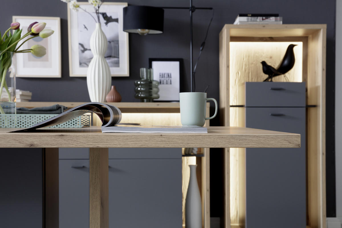 ESSTISCH in Holzwerkstoff 160/77/90 cm   - Eichefarben/Grau, Design, Holzwerkstoff (160/77/90cm) - MID.YOU