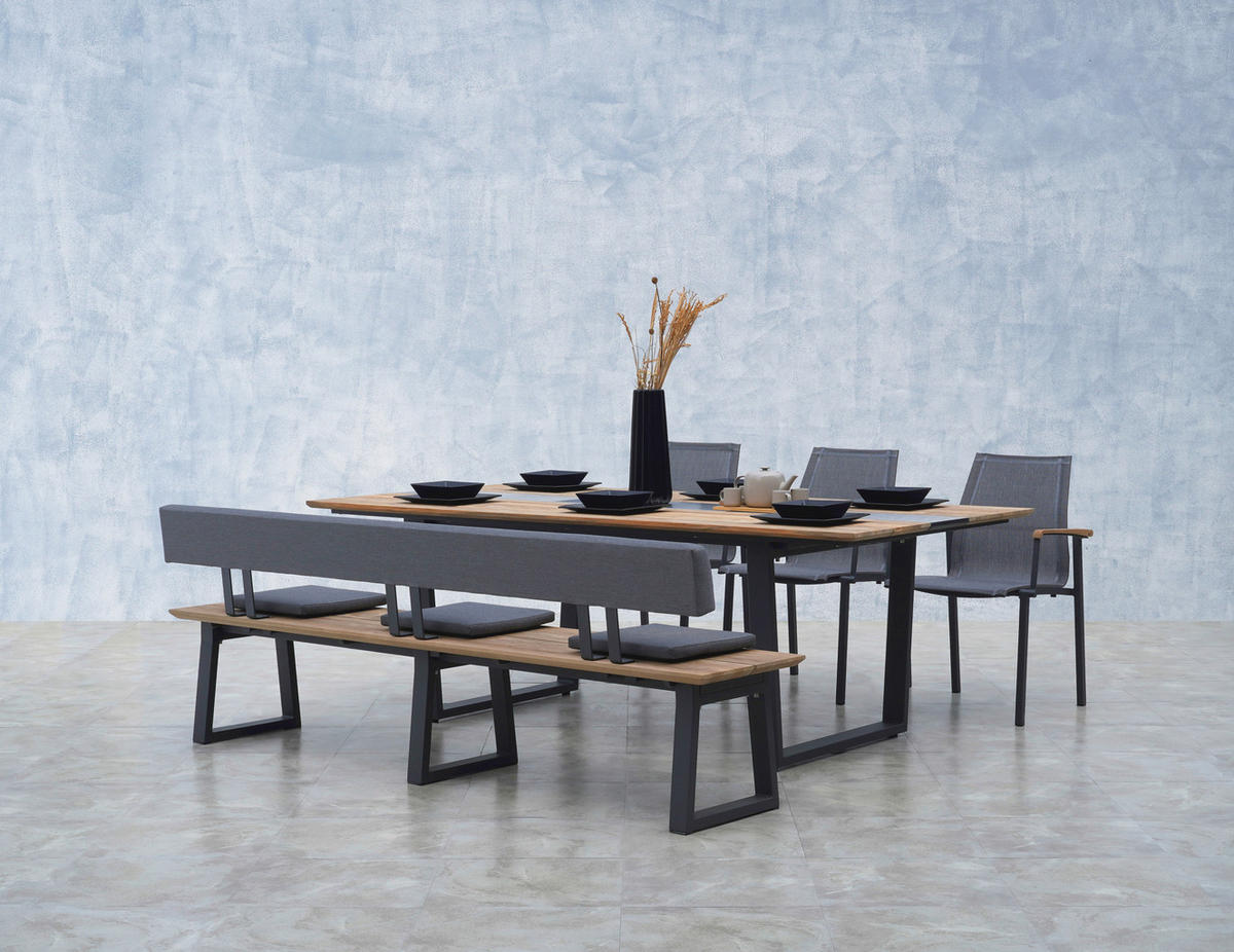 GARTENTISCH 220/110/75 cm Holz, Metall Anthrazit, Teakfarben rechteckig  - Anthrazit/Teakfarben, Modern, Holz/Metall (220/110/75cm) - Zebra 