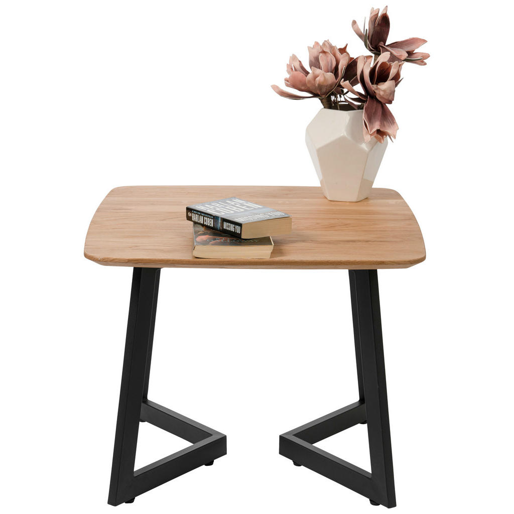 Thumbnail - Beistelltisch, Schwarz, Wildeiche, Holz, Metall, Wildeiche, massiv, quadratisch, eckig, 60x46x60 cm, einfacher Aufbau, W...