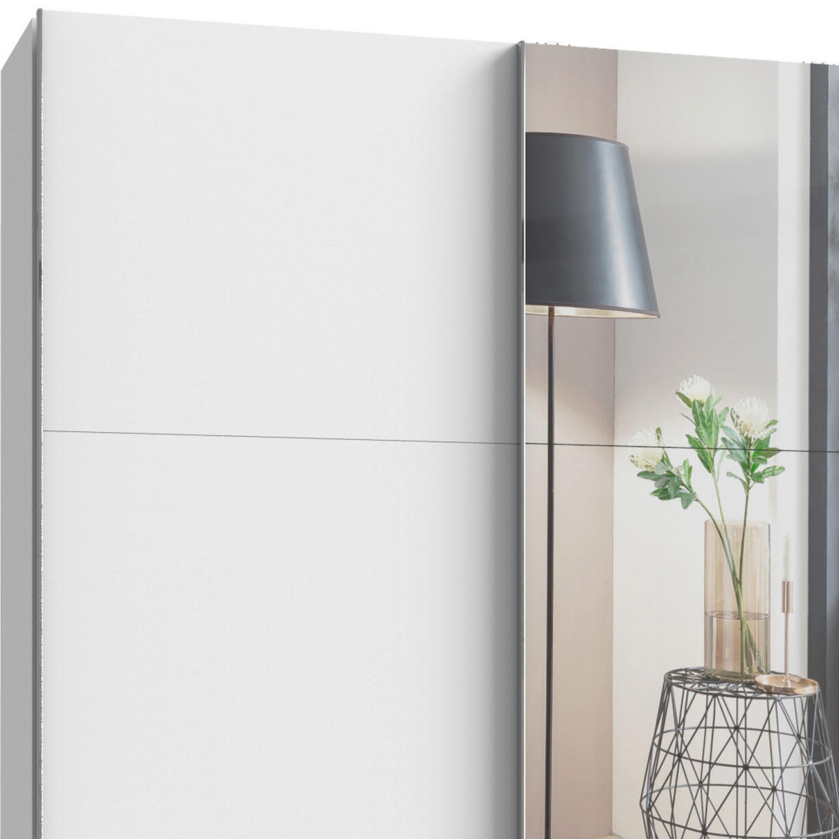SCHWEBETÜRENSCHRANK in Silberfarben, Weiss  - Chromfarben/Weiss, Basics, Holzwerkstoff/Metall (350/216/65cm) - MID.YOU