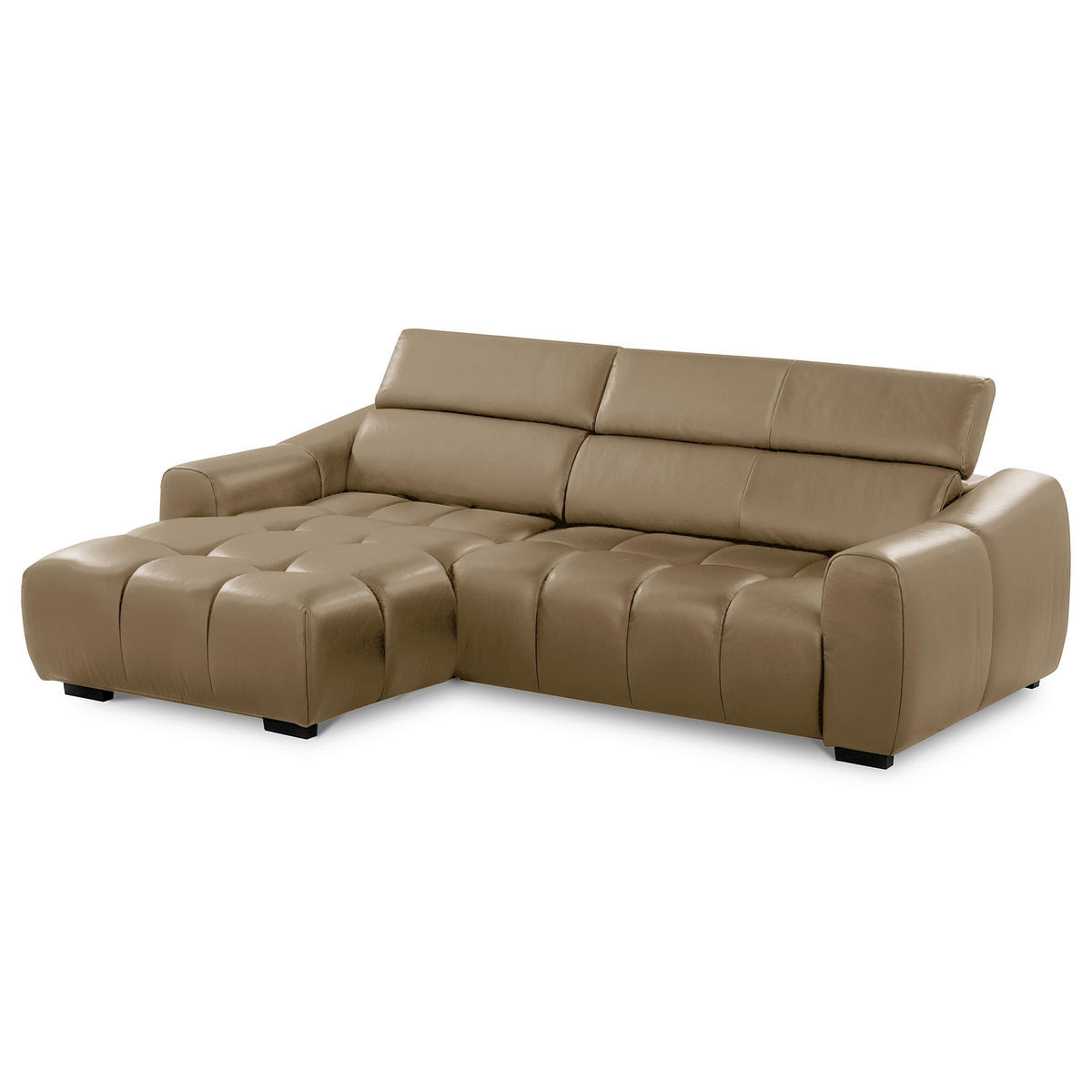 ECKSOFA AVEIRO Mokka Echtleder Bettkasten, Kopfteilverstellung, Sitzvorzug  - Schwarz/Mokka, Design, Leder/Kunststoff (177/274cm) - Livetastic