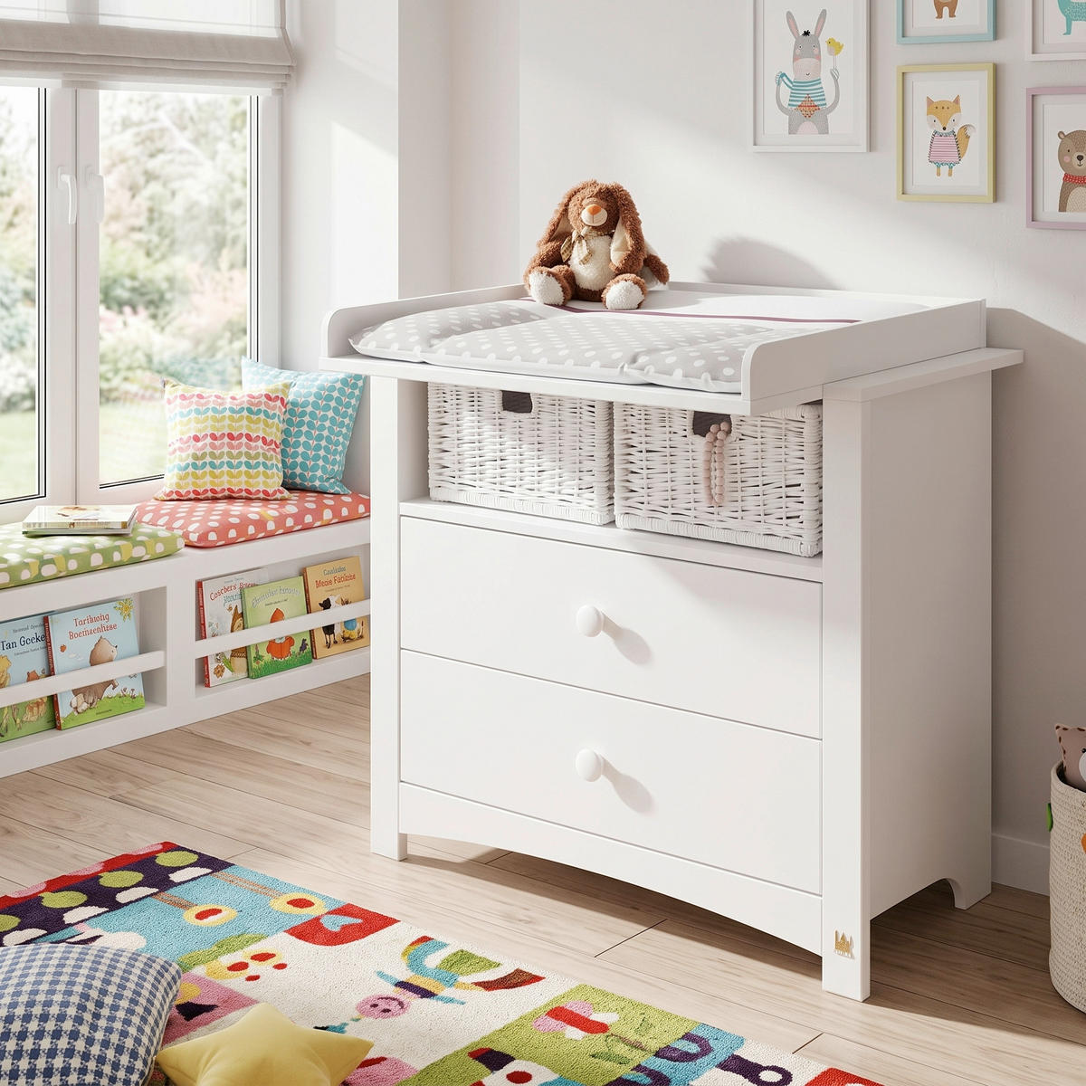 WICKELKOMMODE PINOLINO FLORENTINA 103/101/57-77 cm  - Weiß/Rosa, Trend, Holzwerkstoff/Kunststoff (103/101/57-77cm) - Pinolino