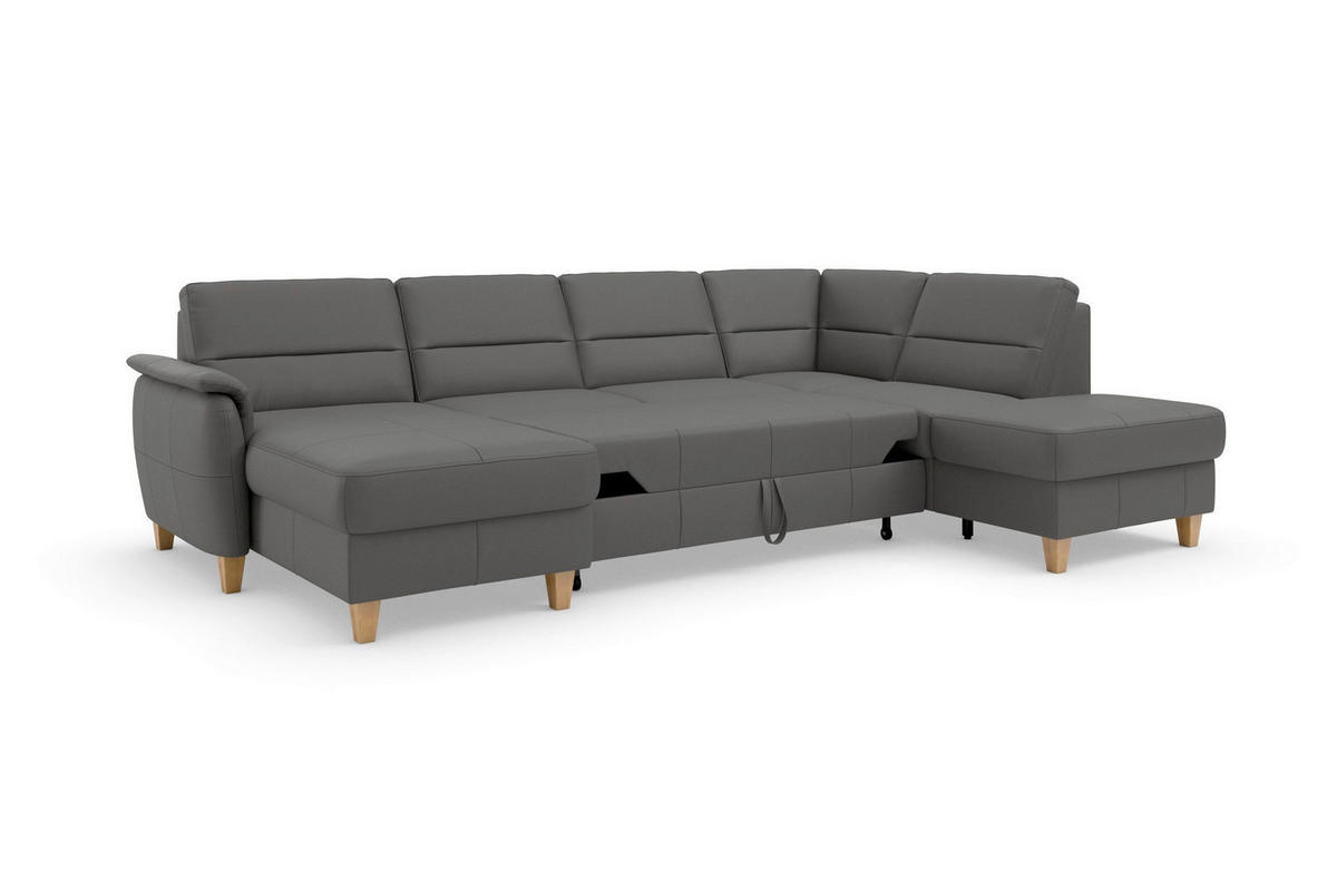 SEDACIA SÚPRAVA, koža, mokka - farba duba/mokka, Basics, koža/drevo (163/308/212cm) - Sit & More