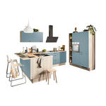 ECKKÜCHE  in Pastellblau, Tannenholzfarben  - Pastellblau/Tannenholzfarben, Design, Holzwerkstoff/Metall (121,6/280/150cm) - Xora