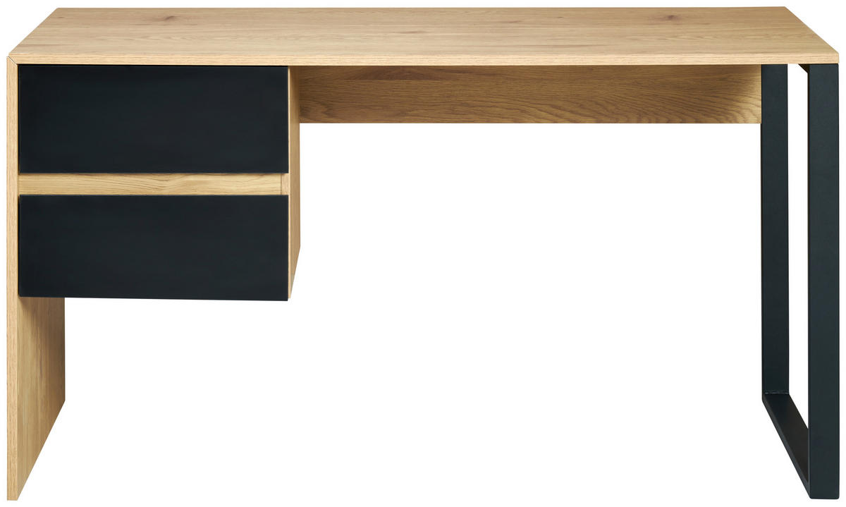 SCHREIBTISCH , Schwarz, Eichefarben,  - Eichefarben/Schwarz, MODERN, Holzwerkstoff/Metall (140/76/60cm) - MID.YOU