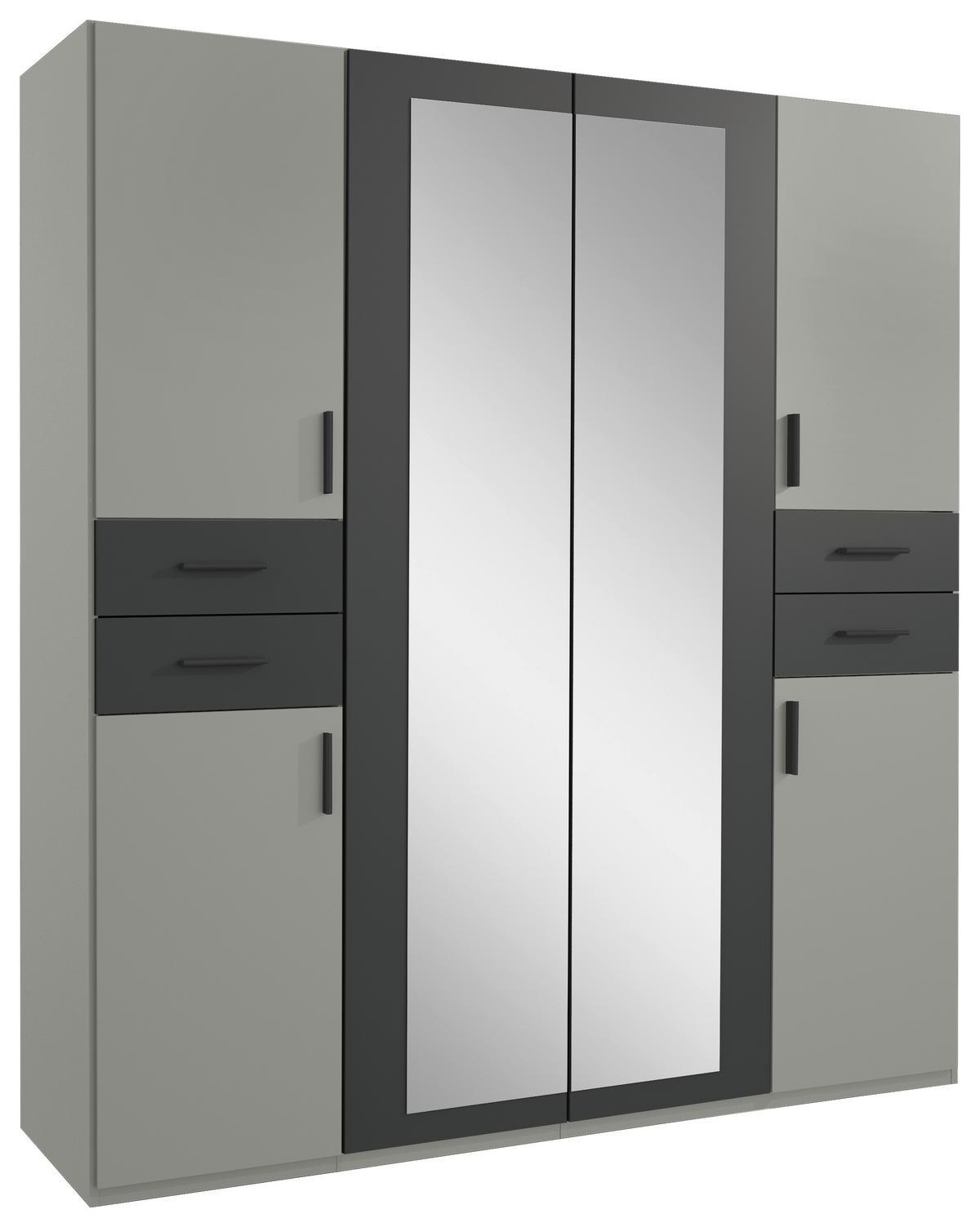 DREHTÜRENSCHRANK 180/208/58 cm 6-türig Graphitfarben, Grau, Sahara  - Schwarz/Graphitfarben, Basics, Glas/Holzwerkstoff (180/208/58cm) - MID.YOU