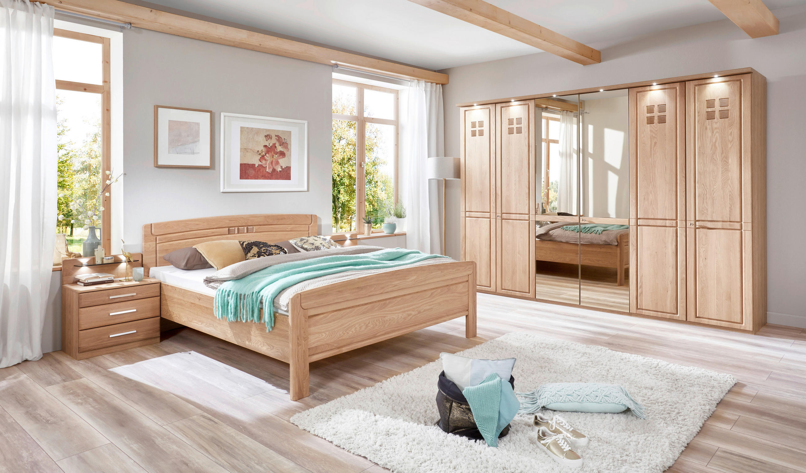 SCHLAFZIMMER Eichefarben  - Eichefarben, Natur, Karton/Glas (180cm) - Linea Natura