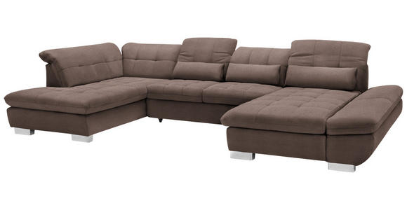 WOHNLANDSCHAFT  in Mikrofaser Hellbraun  - Chromfarben/Hellbraun, Design, Kunststoff/Textil (211/350/204cm) - Xora