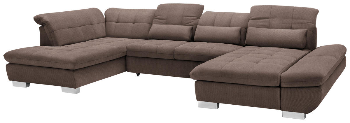 WOHNLANDSCHAFT in Mikrofaser Hellbraun  - Chromfarben/Hellbraun, Design, Kunststoff/Textil (211/350/204cm) - Xora