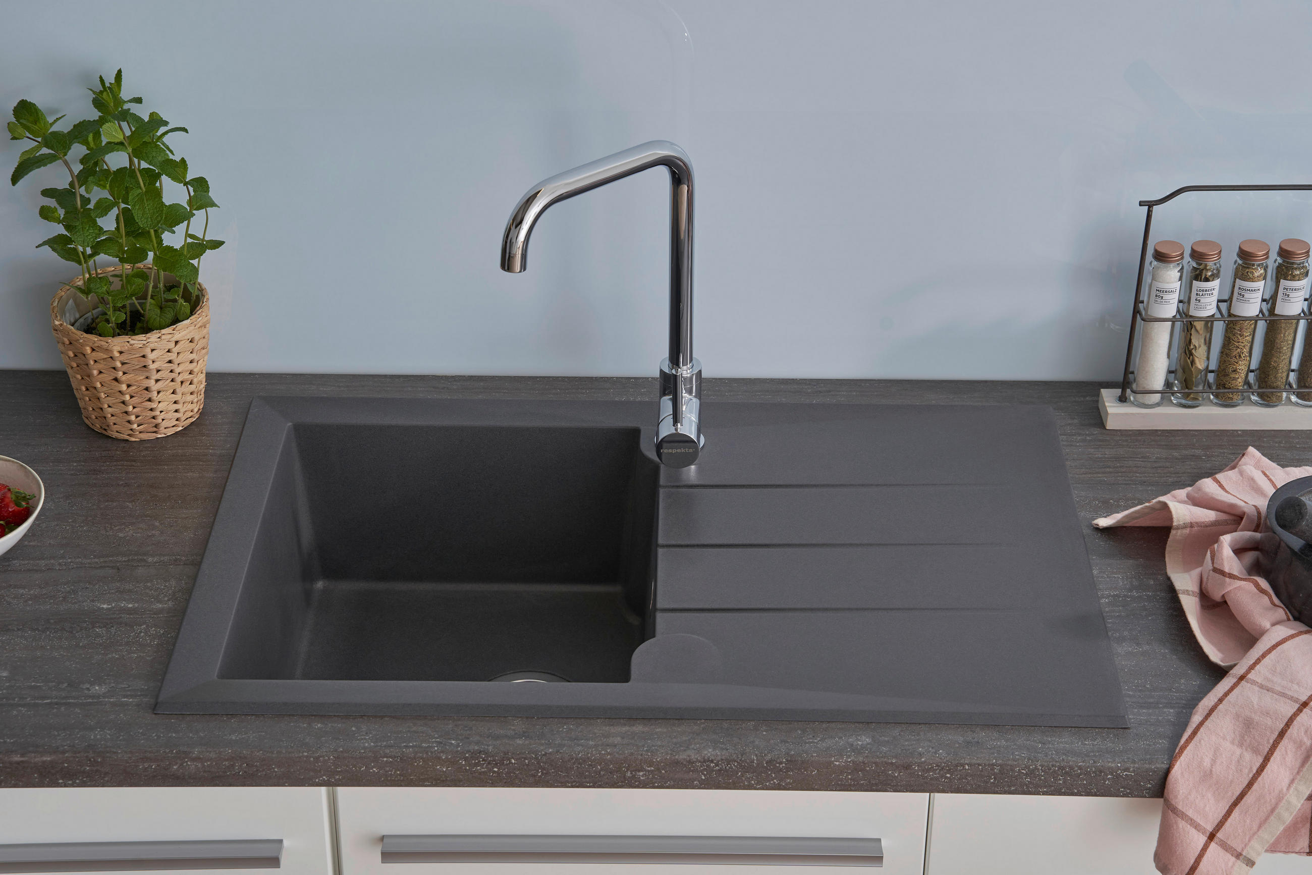 SPÜLE 1712ALINEO81X50TG  - Dunkelgrau, Trend, Stein (81/21/50cm) - Respekta