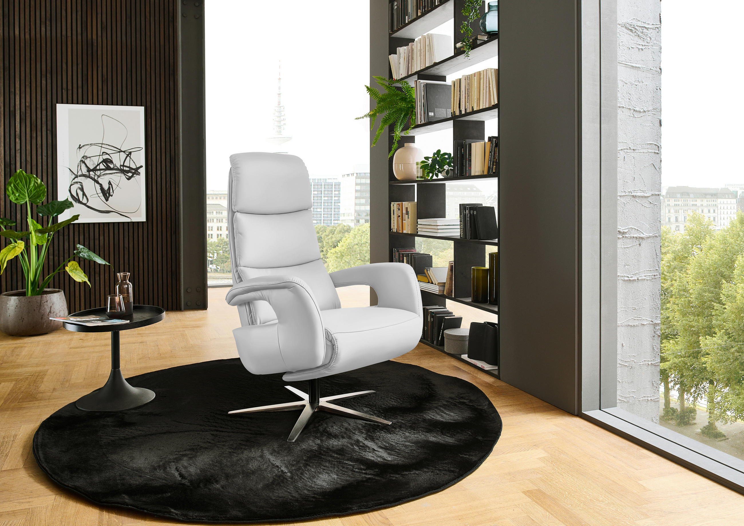 RELAXSESSEL in Leder Weiß  - Edelstahlfarben/Weiß, Design, Leder/Metall (76/119/86cm) - Dieter Knoll