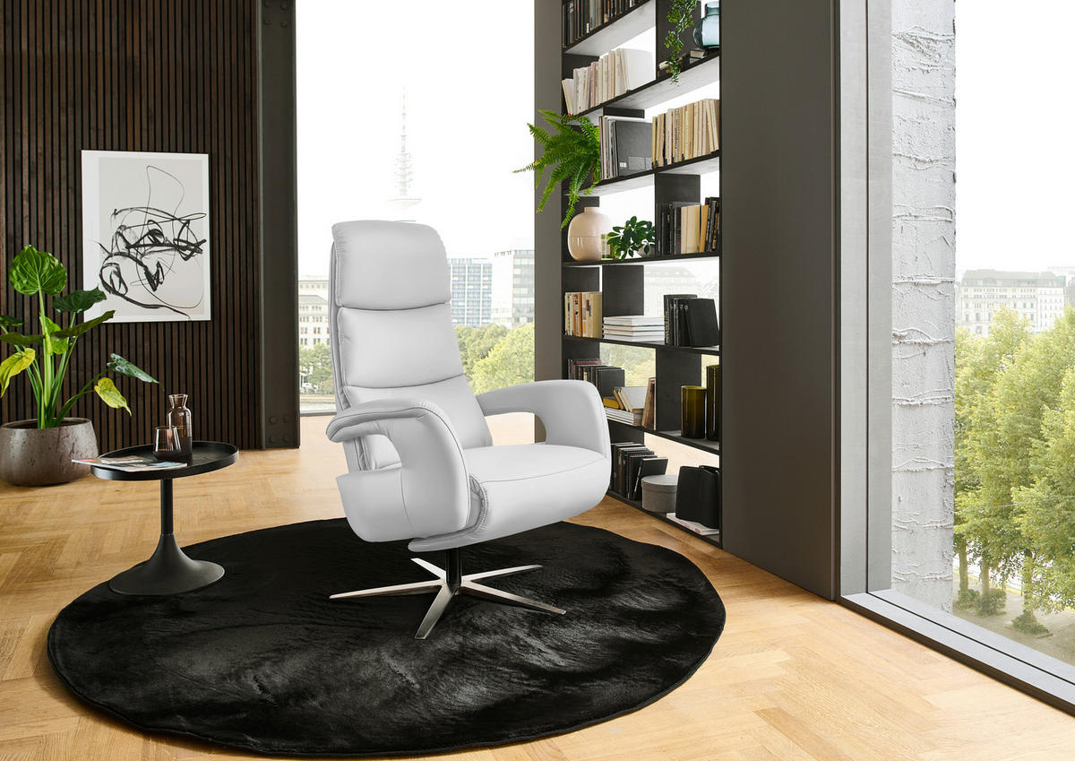 RELAXSESSEL in Leder Weiß  - Edelstahlfarben/Weiß, Design, Leder/Metall (76/119/86cm) - Dieter Knoll