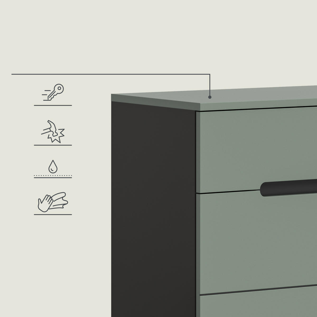 ELŐSZOBAFAL - szürke/szürkészöld, Design, faalapú anyag (255/190/37cm) - Livetastic