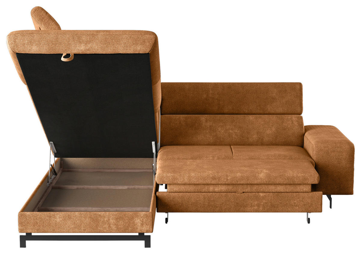 ECKSOFA in Chenille Cognac  - Cognac/Schwarz, Textil/Metall (215/262cm) - MID.YOU
