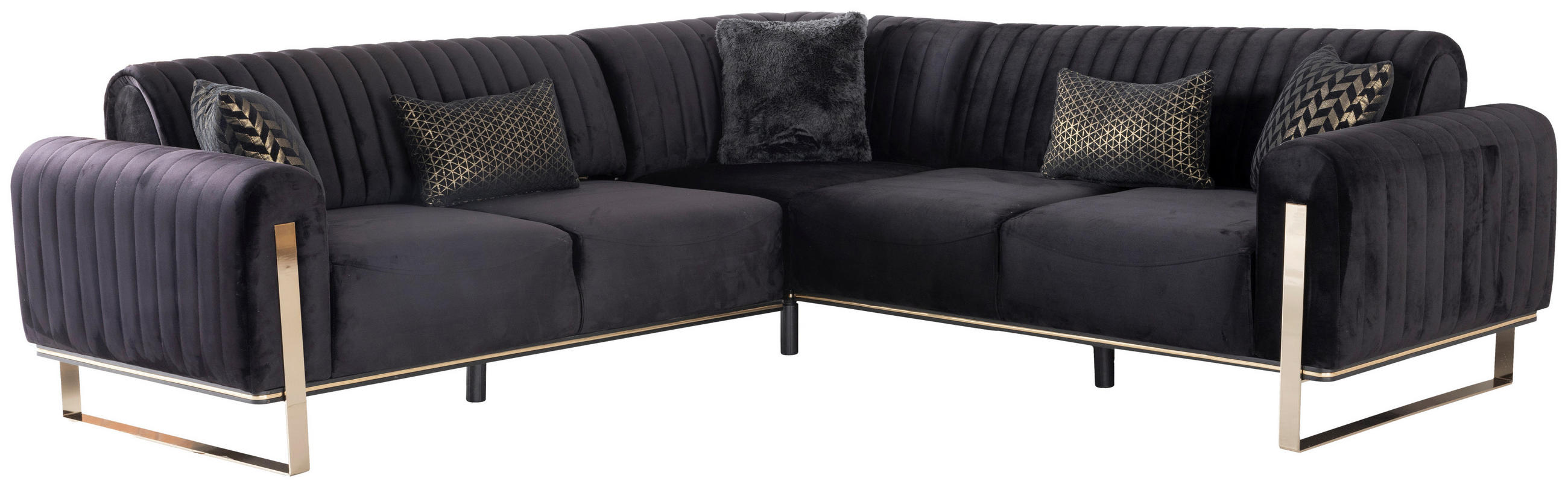 ECKSOFA Schwarz Velours  - Goldfarben/Schwarz, Design, Textil/Metall (260/260cm) - Livetastic