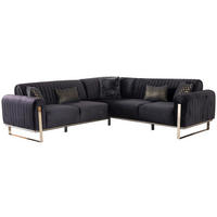 ECKSOFA Schwarz Velours  - Goldfarben/Schwarz, Design, Textil/Metall (260/260cm) - Livetastic