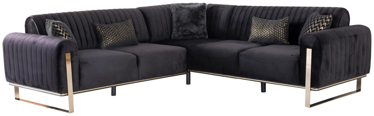ECKSOFA Schwarz Velours  - Goldfarben/Schwarz, Design, Textil/Metall (260/260cm) - Livetastic