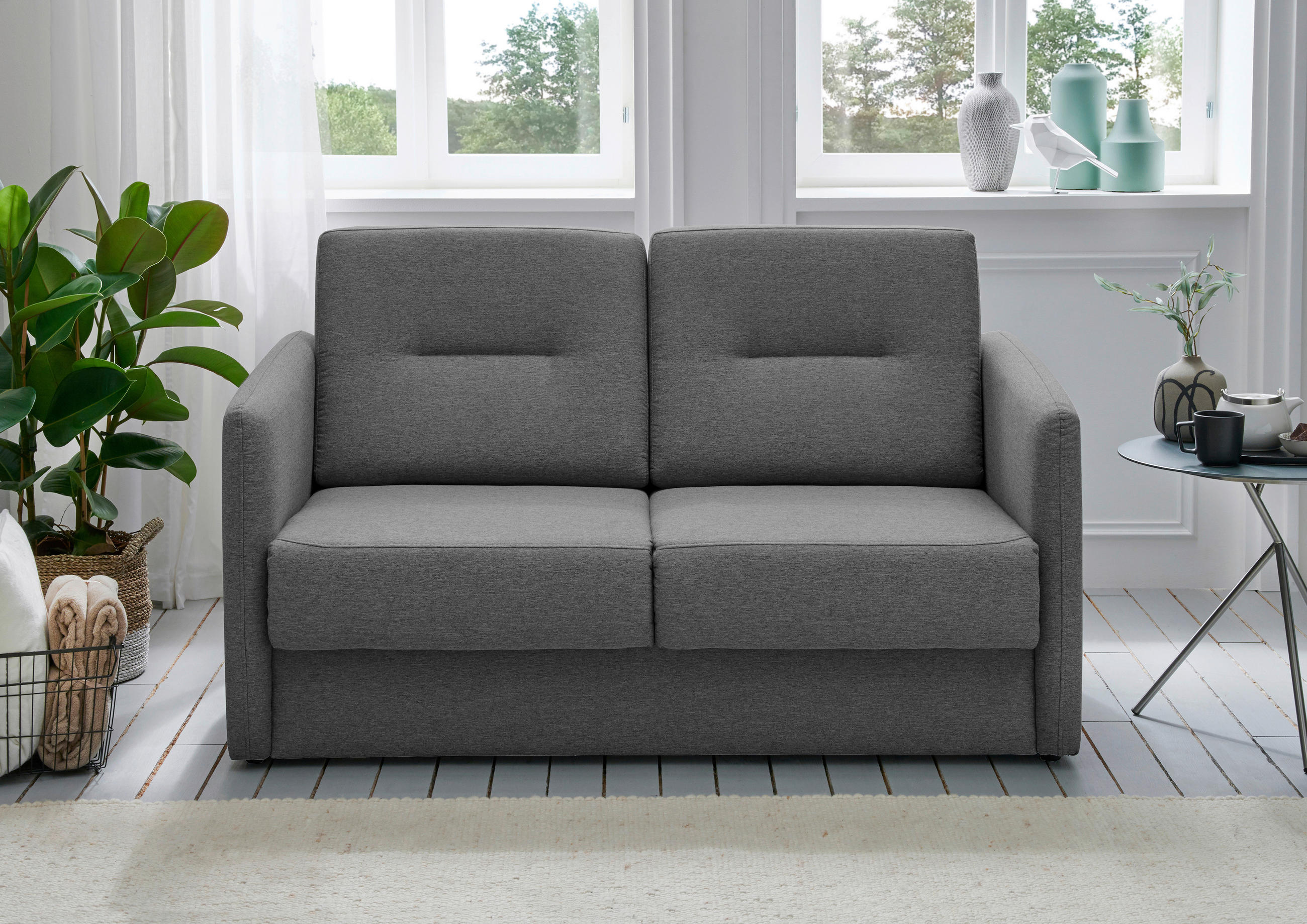 SCHLAFSOFA Mikrofaser Grau  - Schwarz/Grau, KONVENTIONELL, Kunststoff/Textil (147/89/87cm) - Livetastic