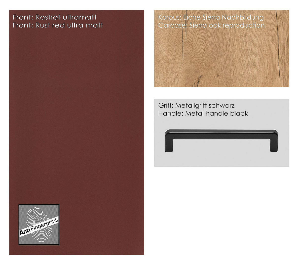 GESCHIRRSCHRANK 60/216,6/58 cm  in Rot, Eichefarben  - Eichefarben/Rot, MODERN, Holzwerkstoff/Metall (60/216,6/58cm) - Nobilia