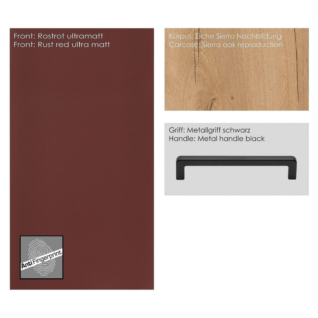 Thumbnail - Nobilia Schubkastenunterschrank Easytouch, Rot, Eiche, Metall, 1 Fächer, 1 Schubladen, einzeln stellbar, 60x87x56 cm, Bl...