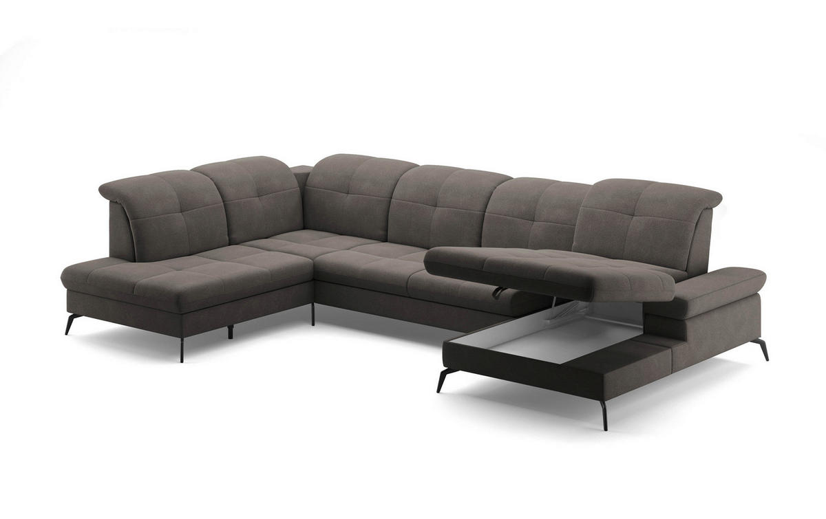 WOHNLANDSCHAFT in Flachgewebe Graphitfarben  - Schwarz/Graphitfarben, Konventionell, Textil/Metall (231/357/185cm) - Sit & More