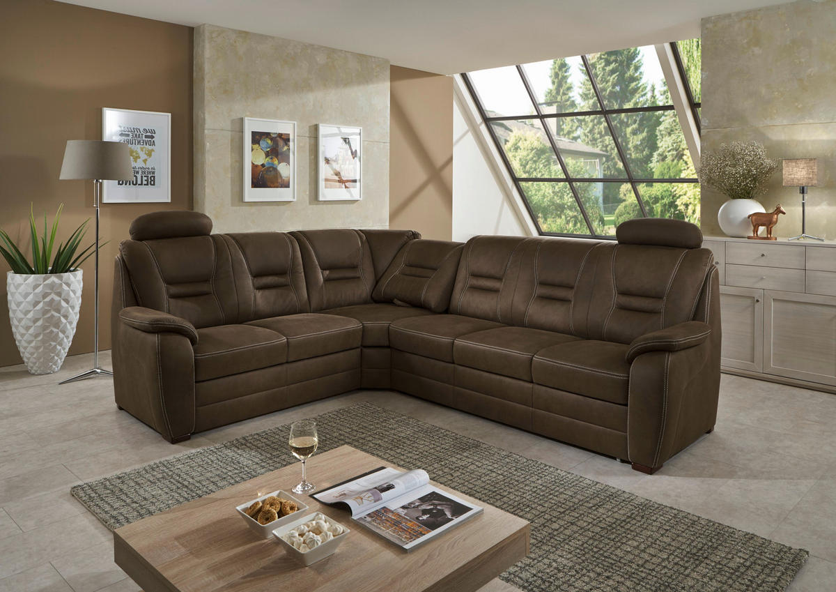 ECKSOFA Braun, Grau Lederlook  - Beige/Braun, KONVENTIONELL, Holz/Textil (234/286cm) - Beldomo Comfort