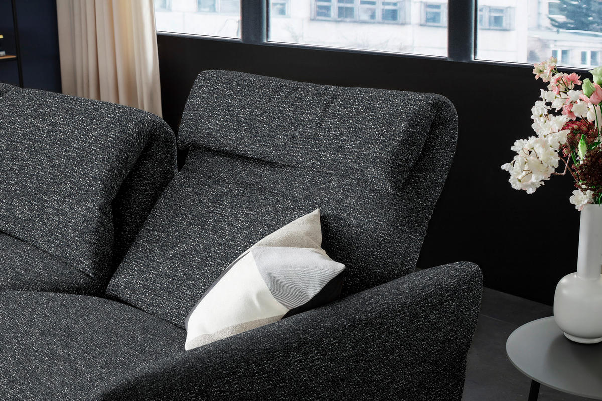 ECKSOFA Graphitfarben Chenille  - Schwarz/Graphitfarben, Design, Textil/Metall (187/299cm) - Schöner Wohnen