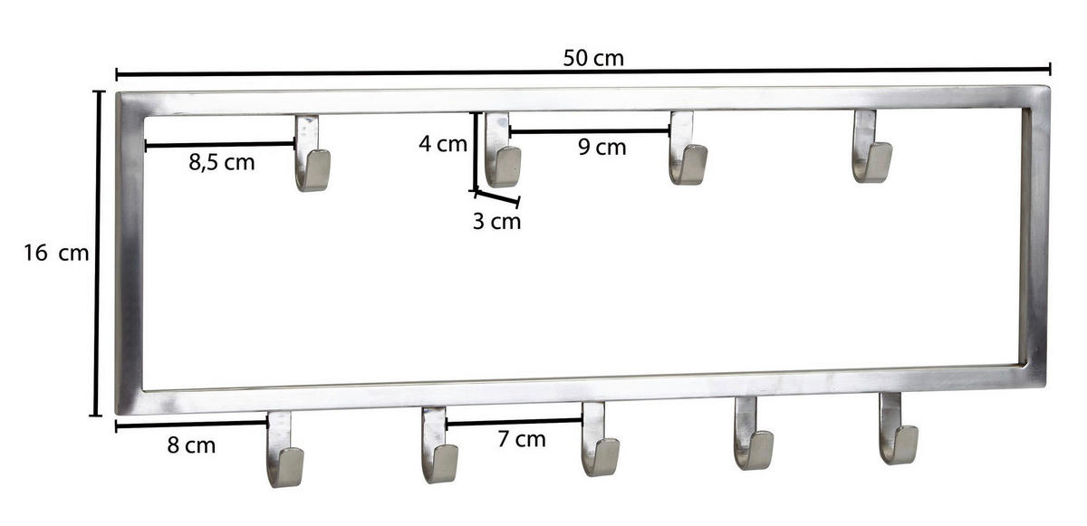 NÁSTĚNNÁ ŠATNA - barvy stříbra, Moderní, kov (50/20/4cm) - MID.YOU