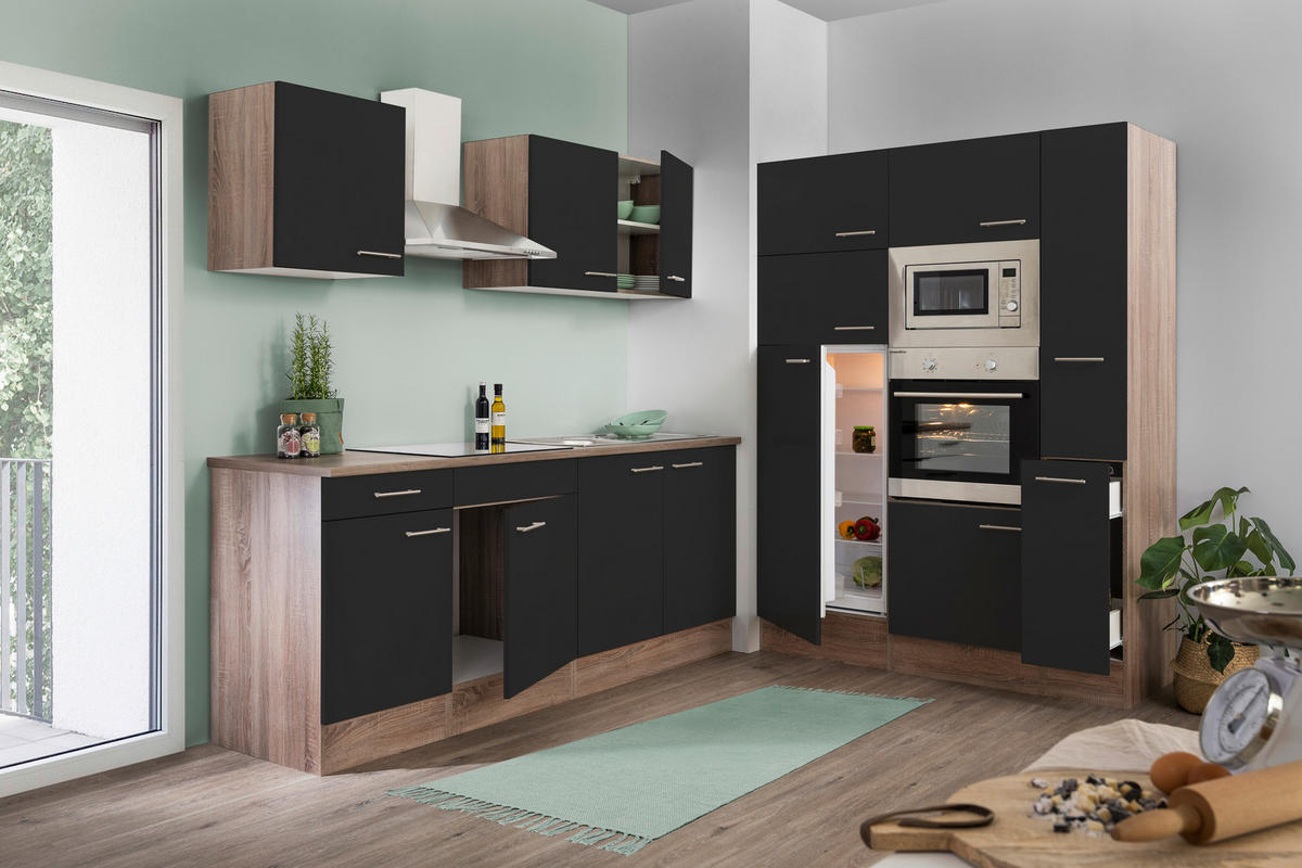 KÜCHENLEERBLOCK 360 cm   in Schwarz  - Edelstahlfarben/Eichefarben, Basics, Holzwerkstoff/Metall (360cm) - Respekta