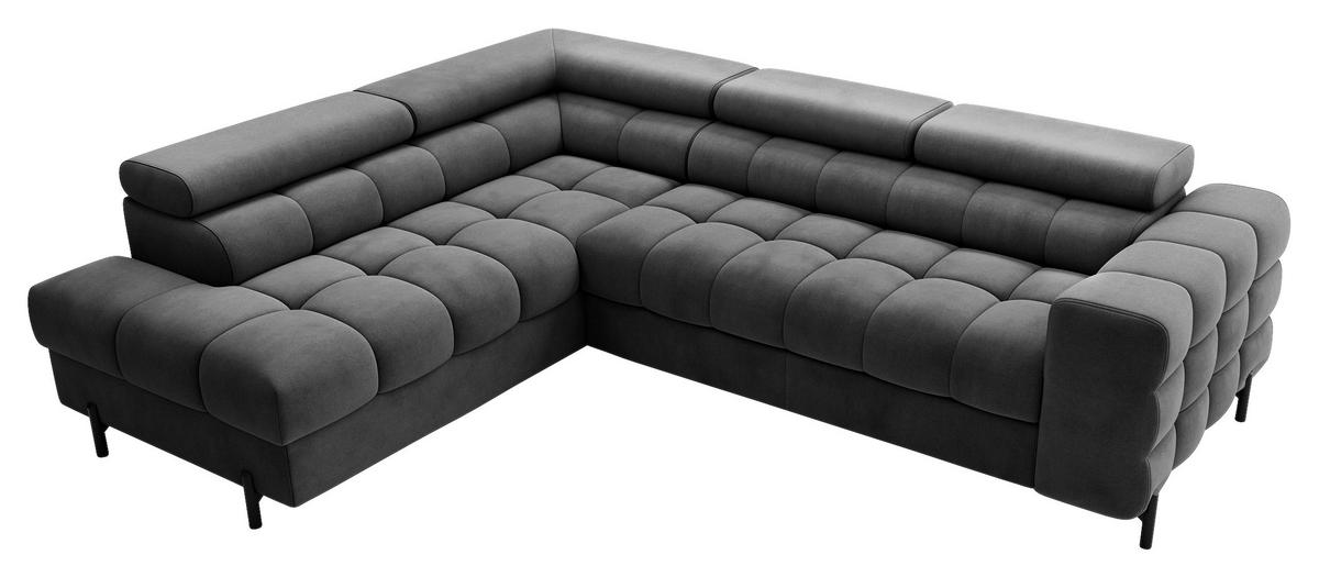 ECKSOFA FERUCCE Dunkelgrau Flachgewebe Bettkasten, Kopfteilverstellung  - Dunkelgrau/Schwarz, Design, Textil/Metall (200/276cm) - MID.YOU