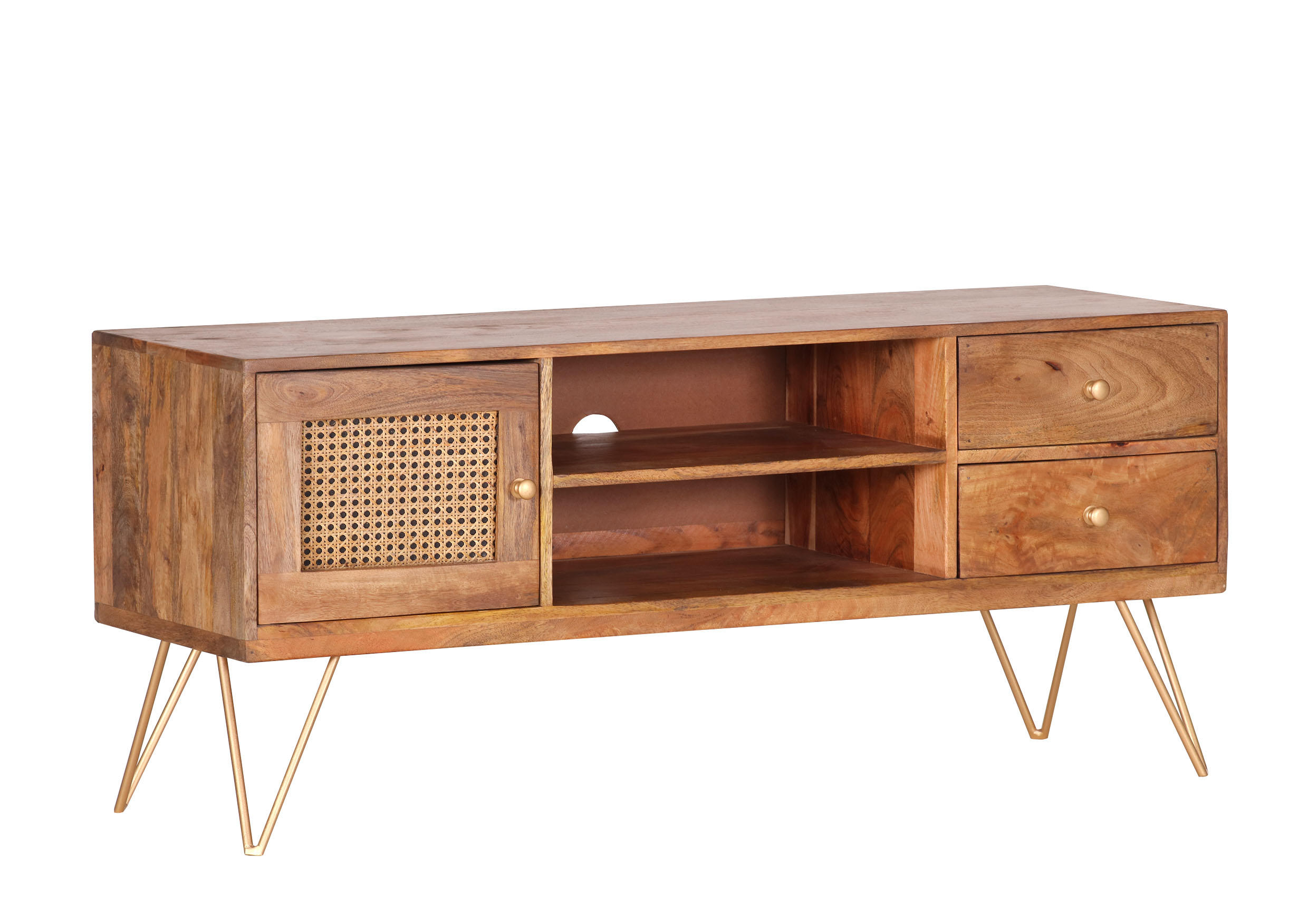 TV-BÄNK  - brun/mässingsfärgad, Lifestyle, metall/trä (130/57/43cm)