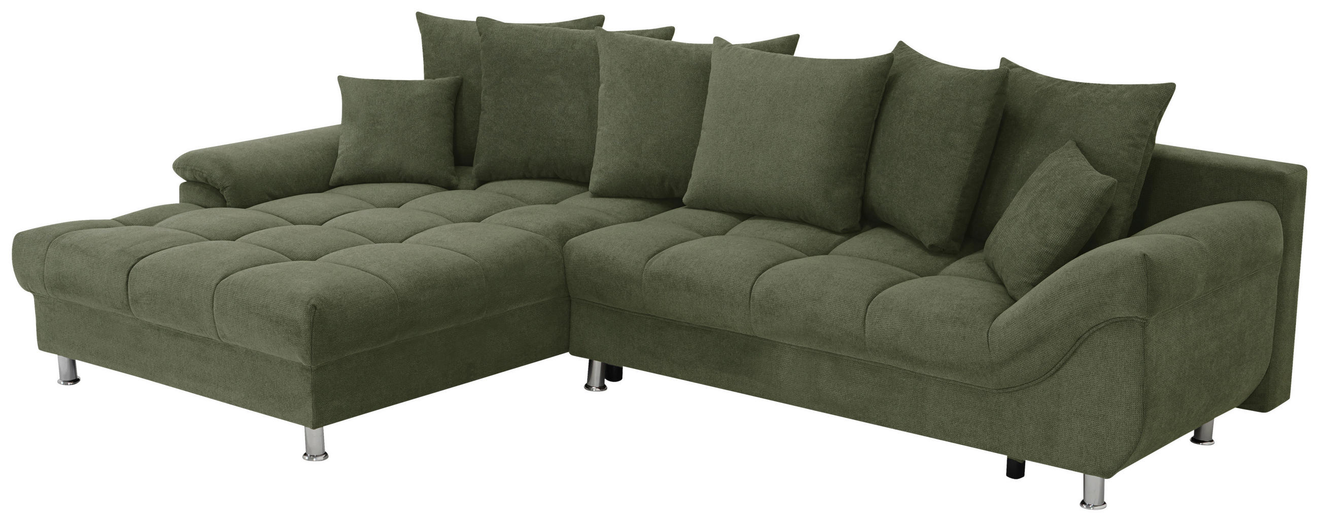 ECKSOFA in Flachgewebe, Mikrofaser Grün  198/312 cm  - Chromfarben/Grün, Design, Kunststoff/Textil (198/312cm) - Livetastic