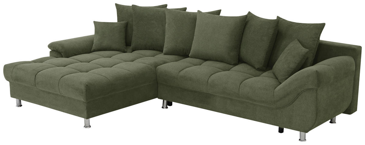 ECKSOFA in Flachgewebe, Mikrofaser Grün  - Chromfarben/Grün, Design, Kunststoff/Textil (198/312cm) - Livetastic