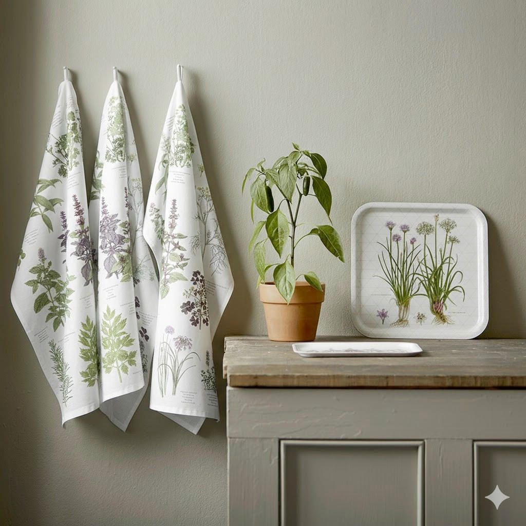 XXXLutz Geschirrtuch-Set Øko Herbs Mehrfarbig 50x70 cm