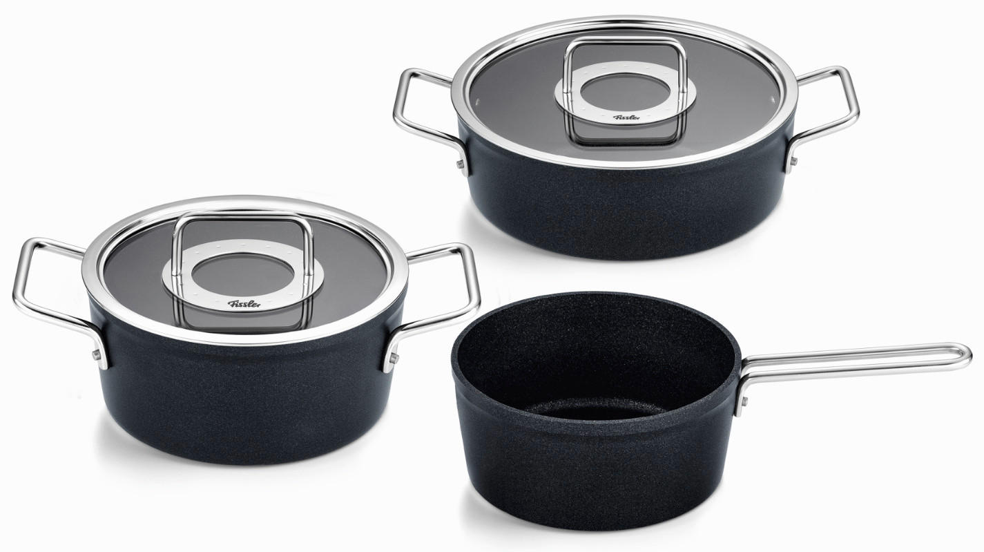 SET POSOD ADAMANT kovina - črna, Basics, kovina/steklo - Fissler
