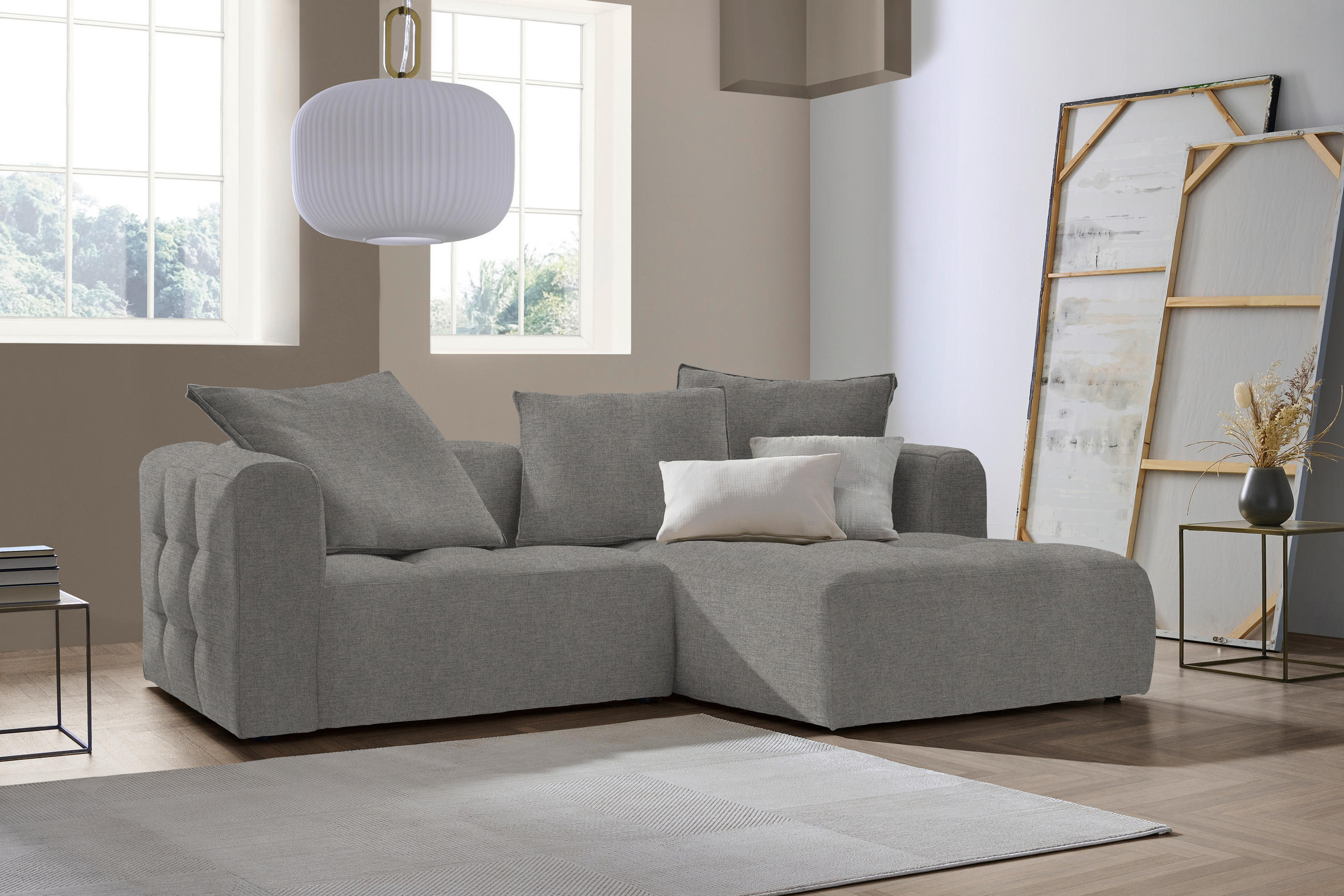 ECKSOFA in Flachgewebe Hellgrau  - Hellgrau/Schwarz, Lifestyle, Kunststoff/Textil (240/173cm) - Stylife