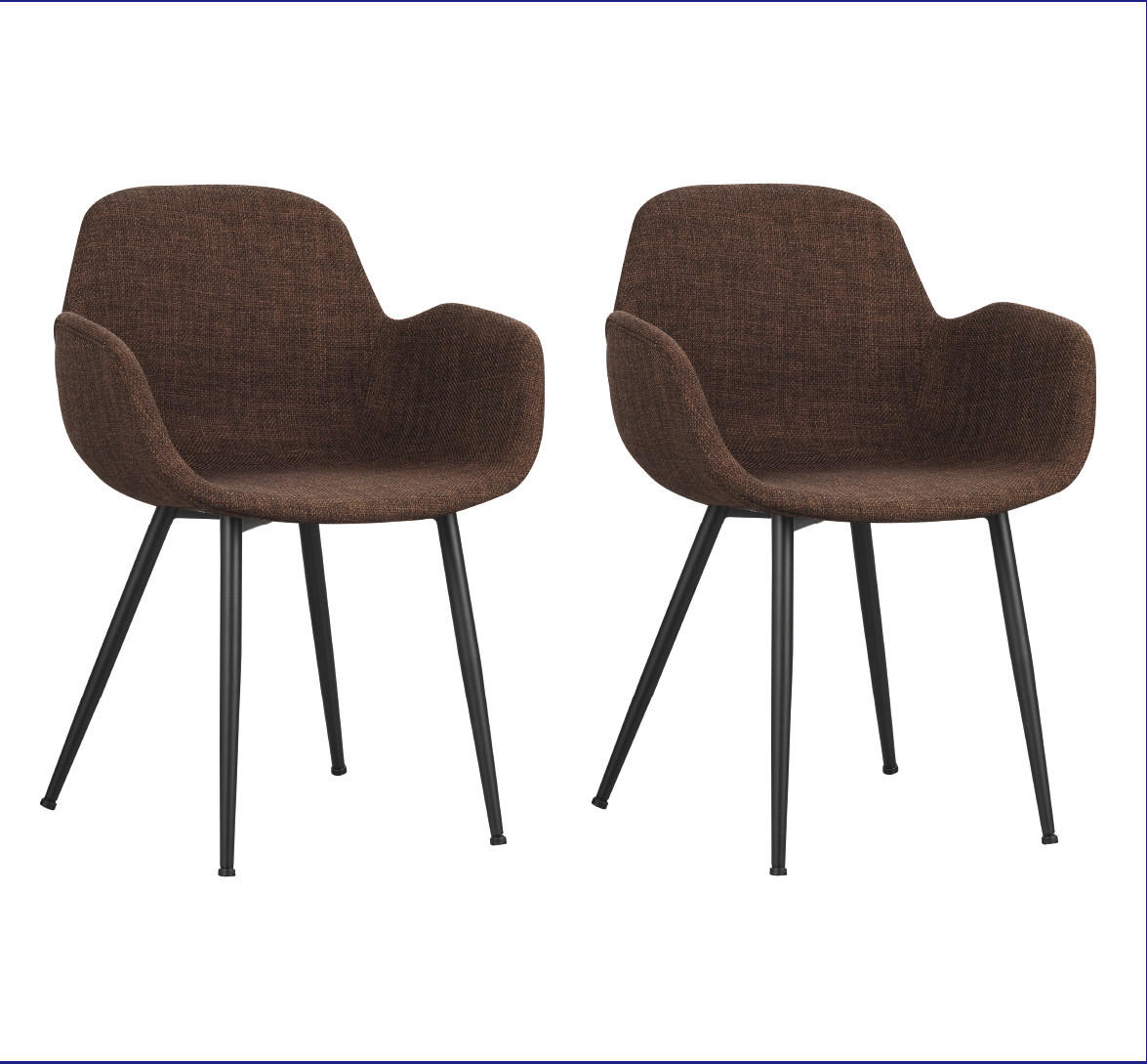 SADA ŽIDLÍ S PODRUČKAMI 2 kusy - černá/hnědá, Moderní, kov/textil (57/79,5/54,5cm) - MID.YOU