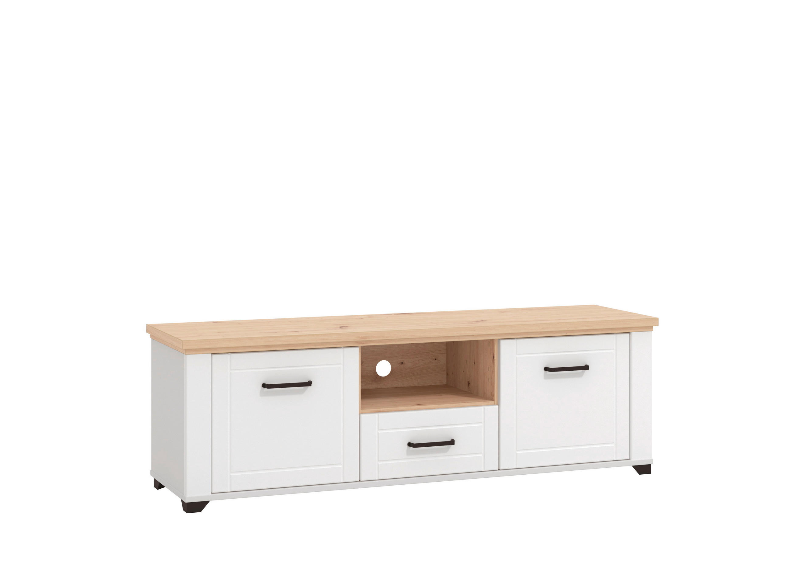 KOMODA POD TELEVIZI, bílá, dub artisan, 147/48/41 cm - bílá/černá, Basics, kompozitní dřevo/plast (147/48/41cm) - Landscape