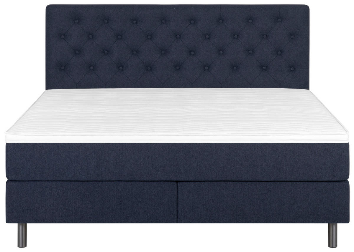 BOXSPRINGBETT 140/200 cm  in Dunkelblau  - Silberfarben/Dunkelblau, KONVENTIONELL, Textil/Metall (140/200cm) - Welnova