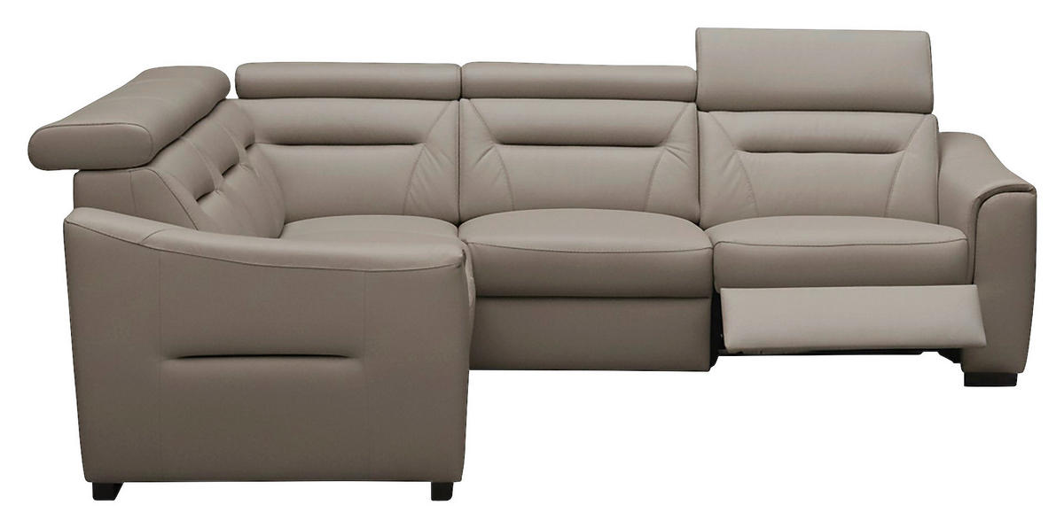 ECKSOFA Schlammfarben Echtleder Lederlook Schlaffunktion, Rücken echt, Relaxfunktion, Kopfteilverstellung  - Wengefarben/Schlammfarben, Design, Leder/Holz (260/260cm) - Celina Home