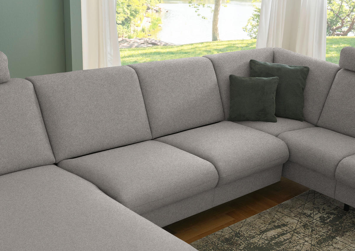 WOHNLANDSCHAFT  in Flachgewebe Graubraun  - Graubraun/Schwarz, KONVENTIONELL, Textil/Metall (170/307/190cm) - Beldomo Comfort