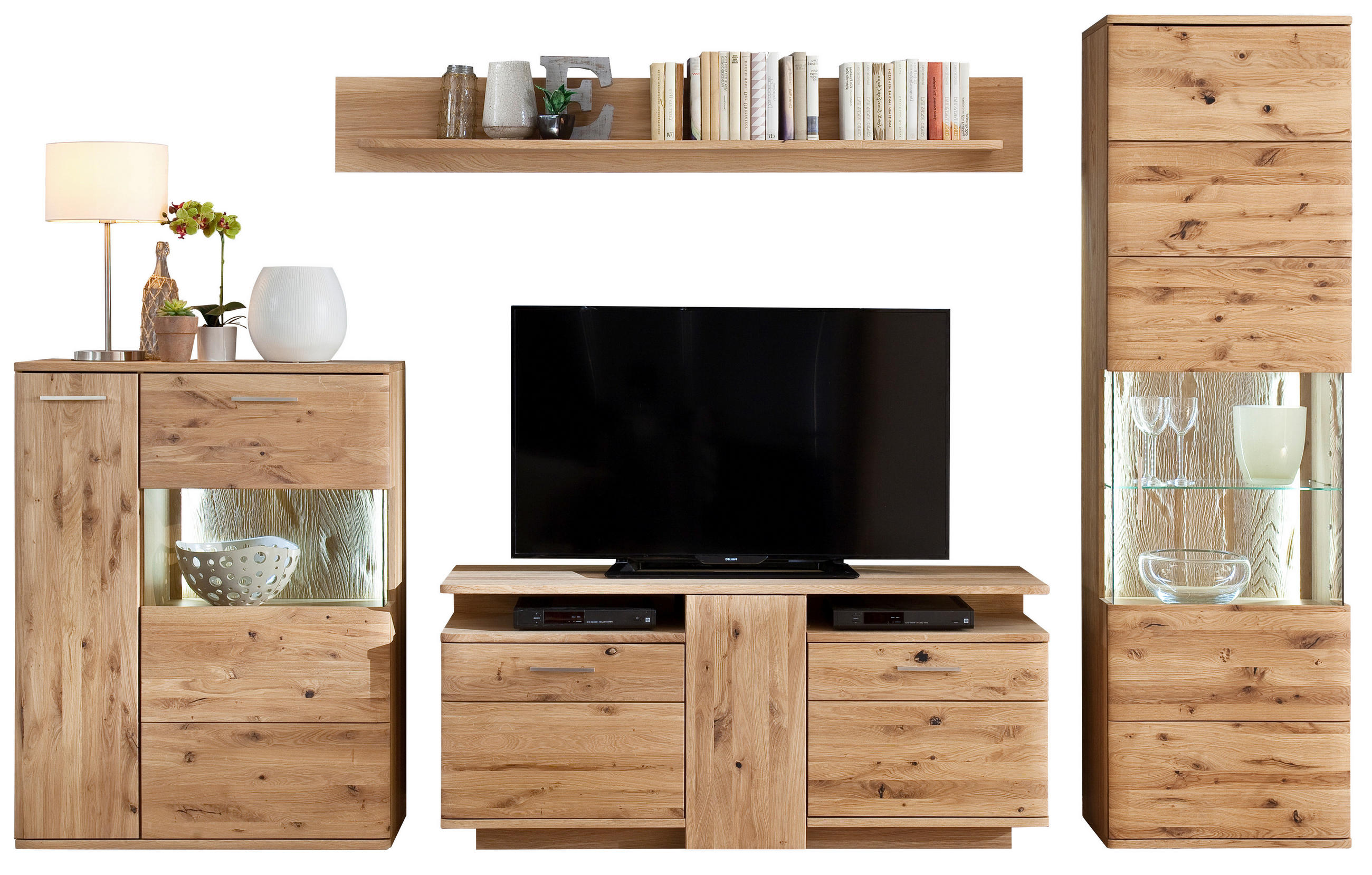 REGAL ZA DNEVNI BORAVAK boje hrasta   - boje hrasta/boje nikla, Design, staklo/drvni materijal (320/208/45cm) - Livetastic